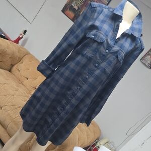 Tommy Hilfiger Blue Plaid Long Sleeve Shirt Dress